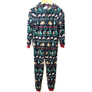 Cat And Jack One Piece Pajamas Christmas Dinosaur Size L Front Zip Hoodie T Rex